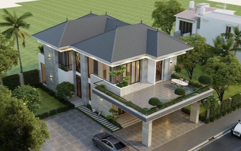 nhà 2 tầng mái nhật